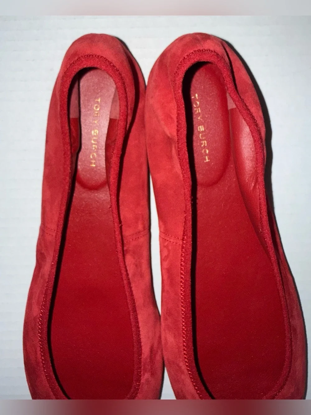 New TORY BURCH Red Suede Leather REVA Travel Foldable Comfort Ballet Flats 8.5